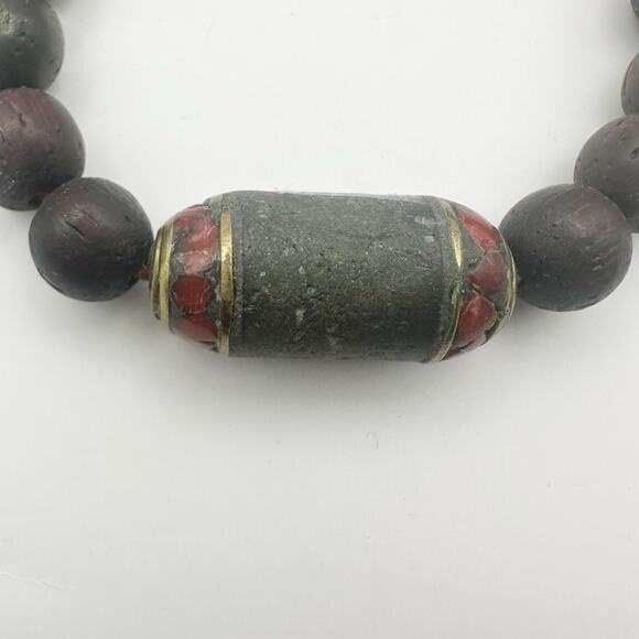 Tibetan Prayer Bead Bracelets Set of 2 Casual Boho Jewlery Brown Brass Red Blue - Picture 5 of 8